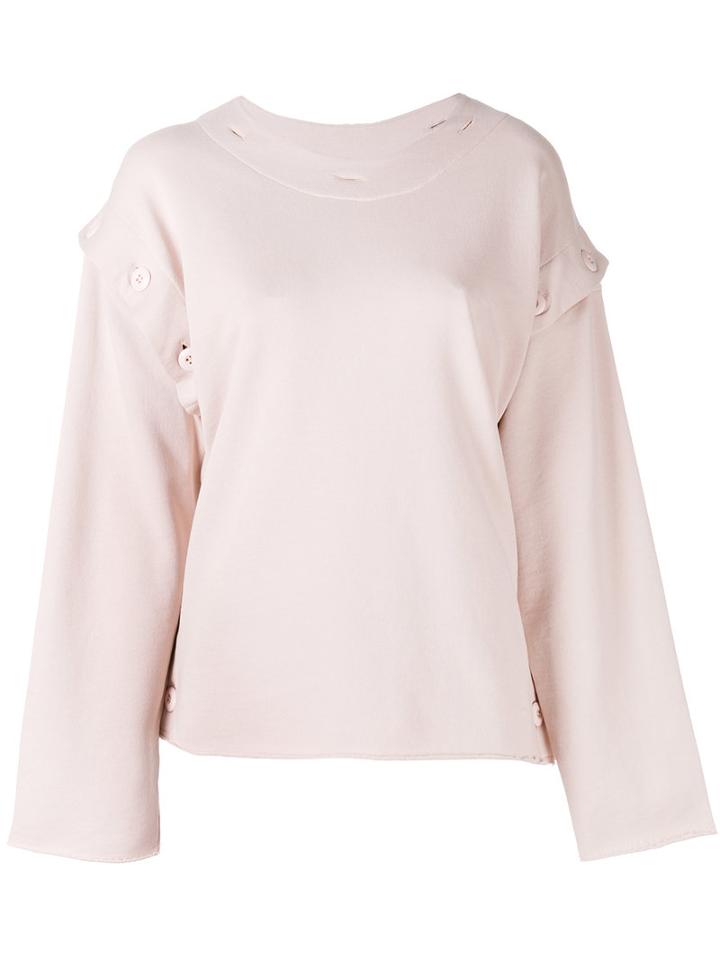 Mm6 Maison Margiela - Buttoned Sweatshirt - Women - Cotton - S, Pink/purple, Cotton