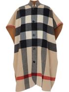Burberry Reversible Check Wool Blend Poncho - Brown