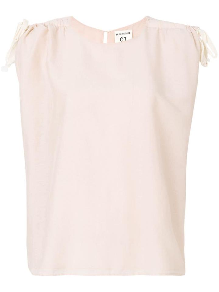 Semicouture Gathered Shoulders Tank Top - Neutrals