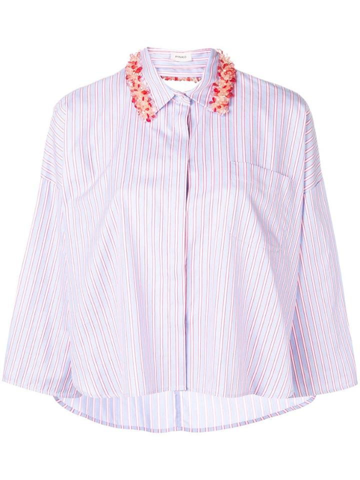 Pinko Embellished Collar Striped Shirt - Blue