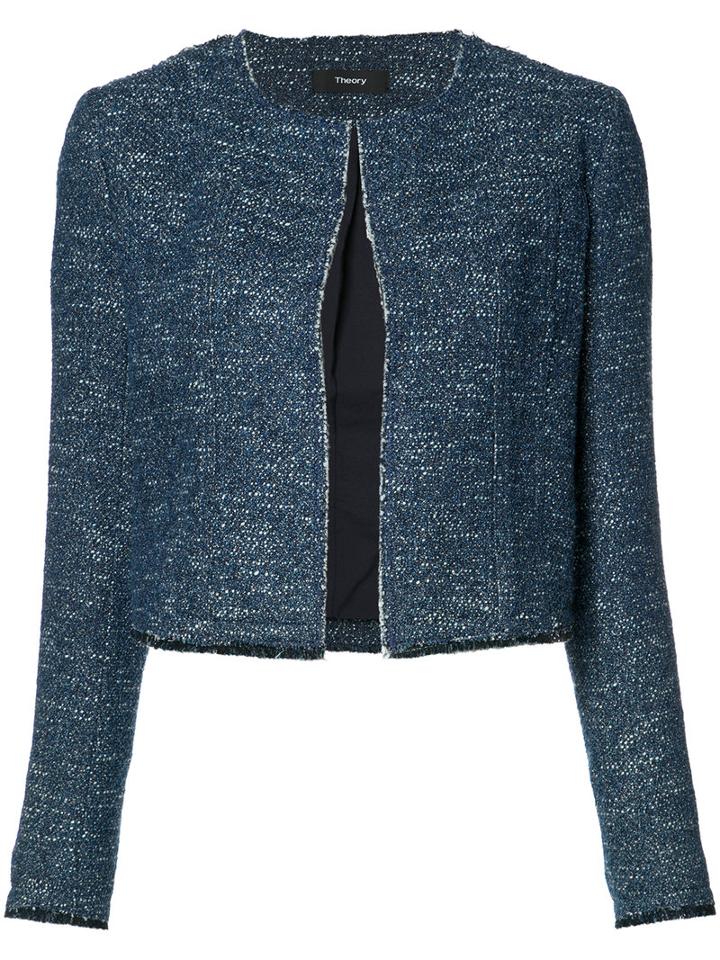 Theory Cropped Bouclé Jacket, Women's, Size: 12, Blue, Cotton/viscose
