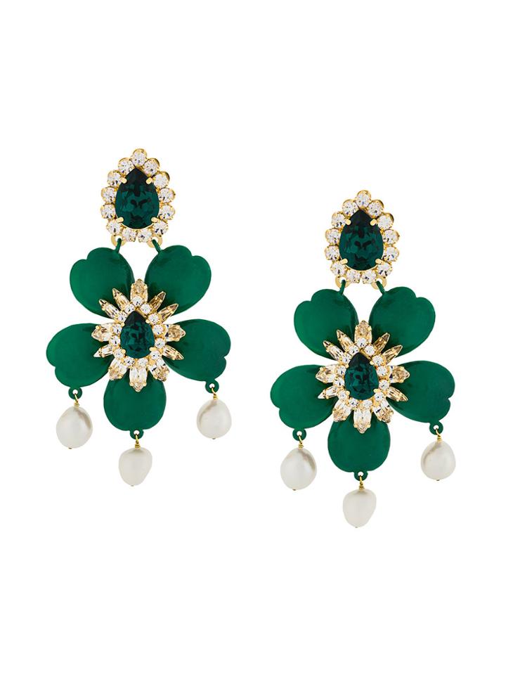 Shourouk Embellished Floral Earrings - Green