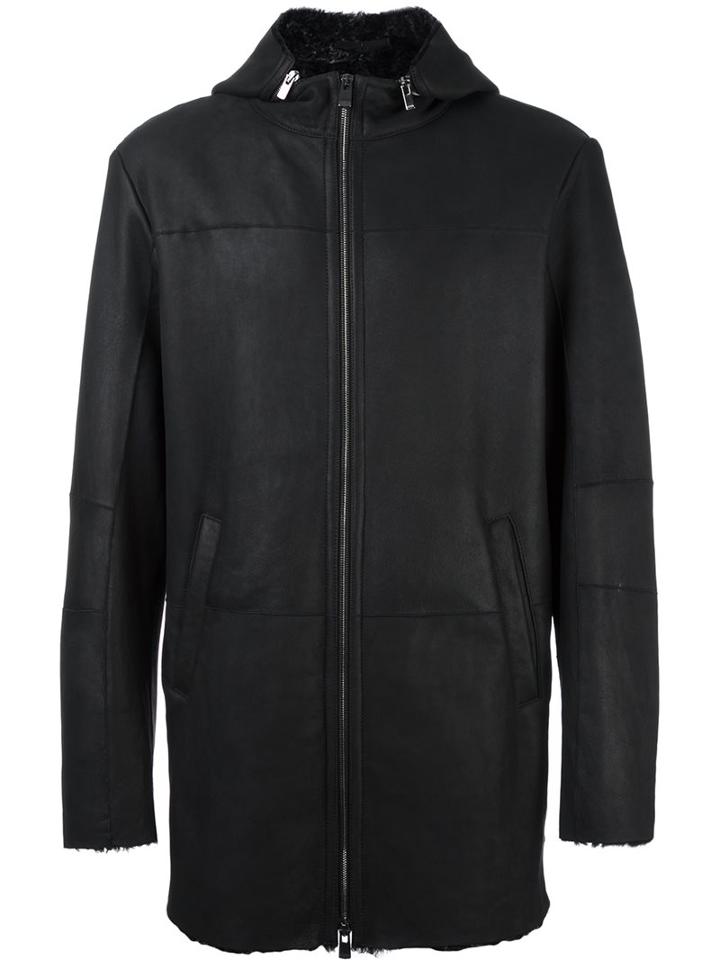 Drome Hooded Shearling Coat, Men's, Size: Medium, Black, Lamb Skin/lamb Fur