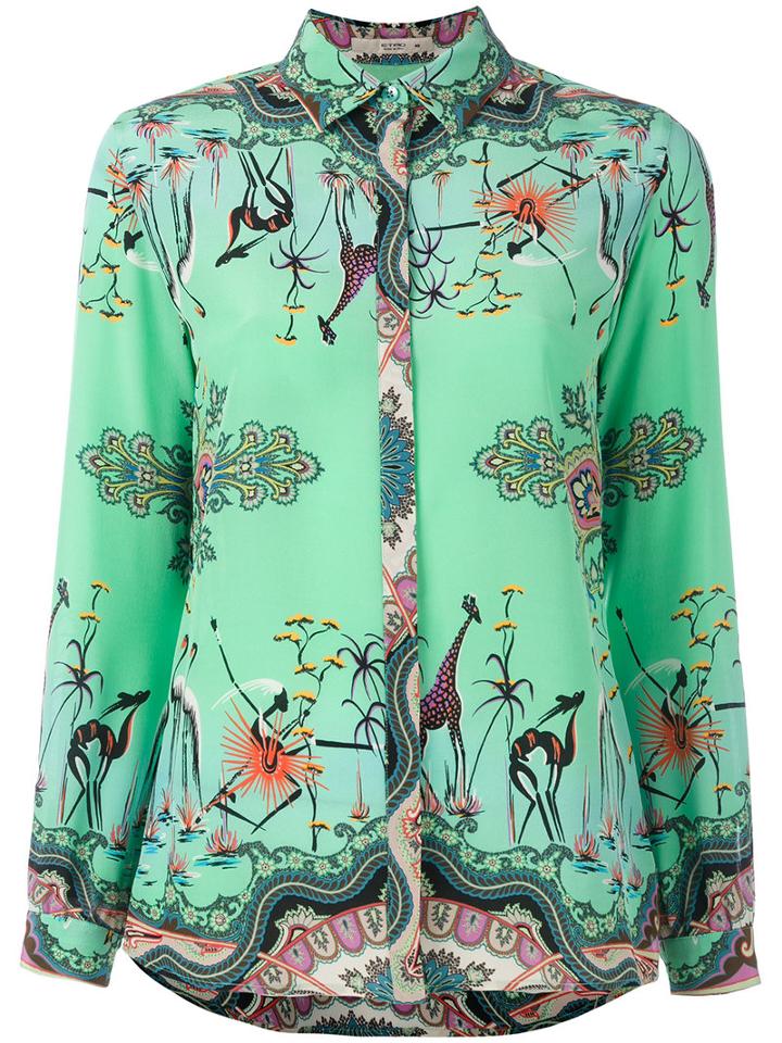 Etro - Printed Blouse - Women - Silk - 40, Green, Silk