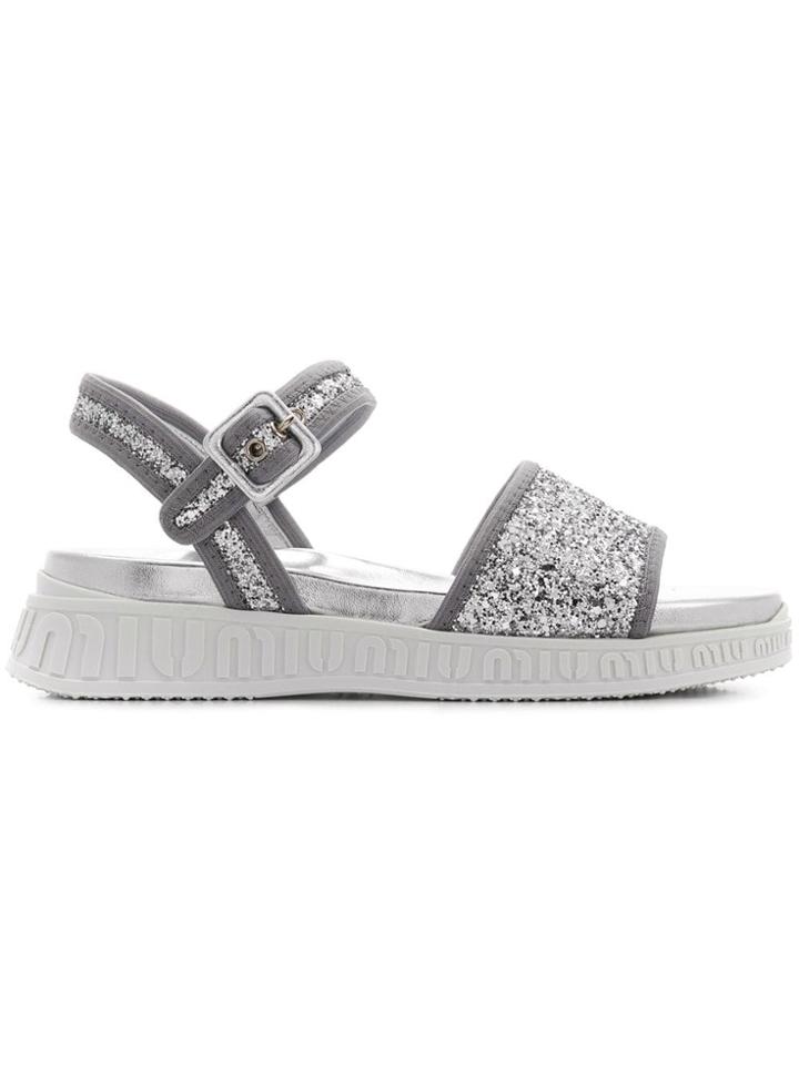 Miu Miu Glitter Sandals - Grey