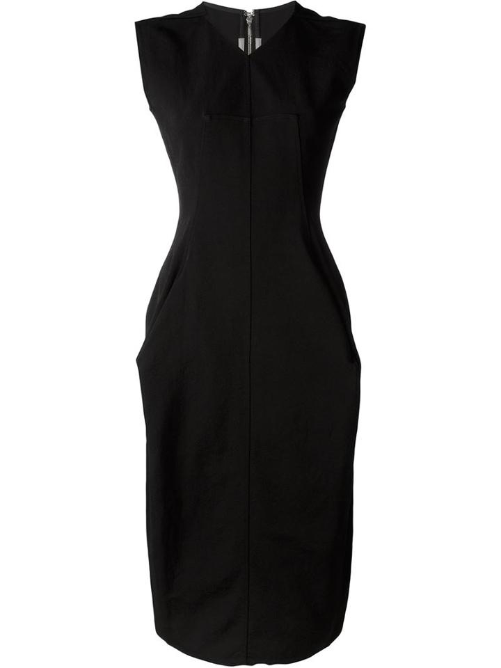 Rick Owens Mid-length Shift Dress, Women's, Size: 42, Black, Cotton/viscose/spandex/elastane