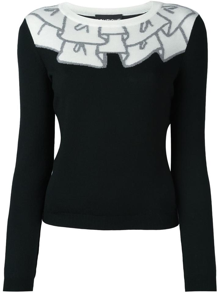 Boutique Moschino Collar Detail Knitted Sweater, Women's, Size: 40, Black, Virgin Wool