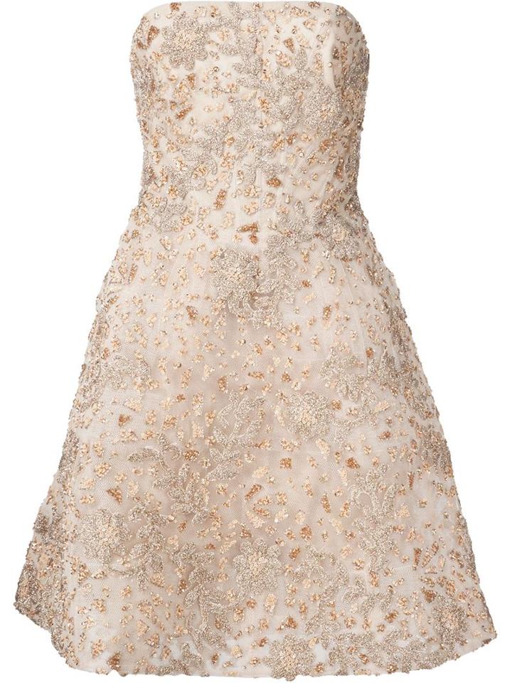 Monique Lhuillier Overlay Floral Applique Structured Strapless Dress