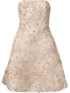 Monique Lhuillier Overlay Floral Applique Structured Strapless Dress