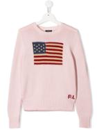 Ralph Lauren Kids Teen Flag Embroidered Sweater - Pink