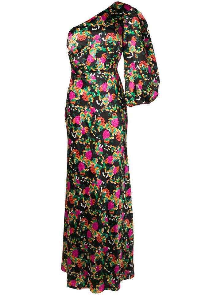Saloni Floral Print Long Dress - Black