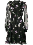 Giambattista Valli Floral Print Ruffle Dress, Women's, Size: 42, Black, Silk/polyamide