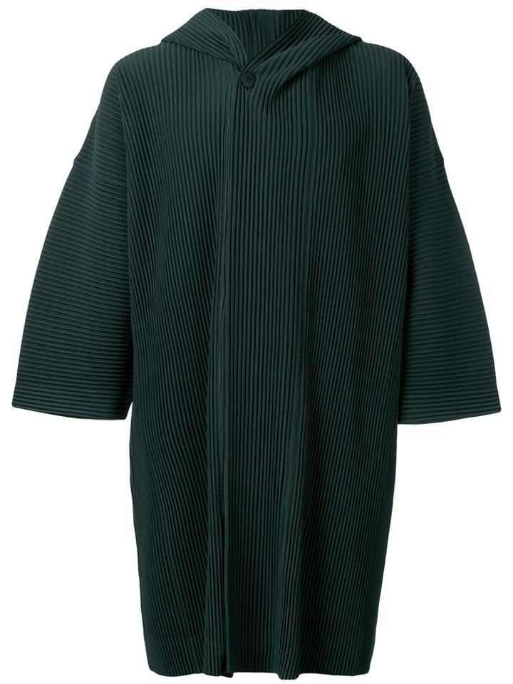 Homme Plissé Issey Miyake Pleated Hooded Coat, Men's, Size: 3, Green, Polyester