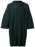 Homme Plissé Issey Miyake Pleated Hooded Coat, Men's, Size: 3, Green, Polyester
