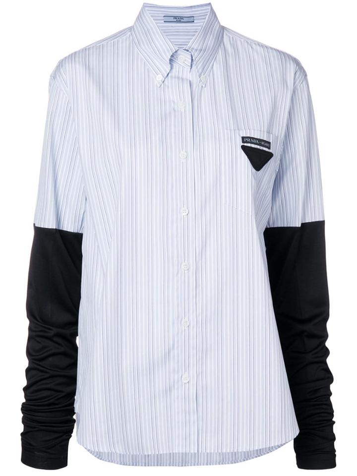 Prada Jersey Sleeve Striped Shirt - Blue