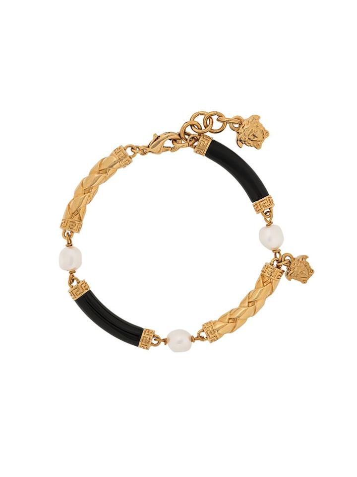 Versace Pearl Detail Woven Bracelet - Gold