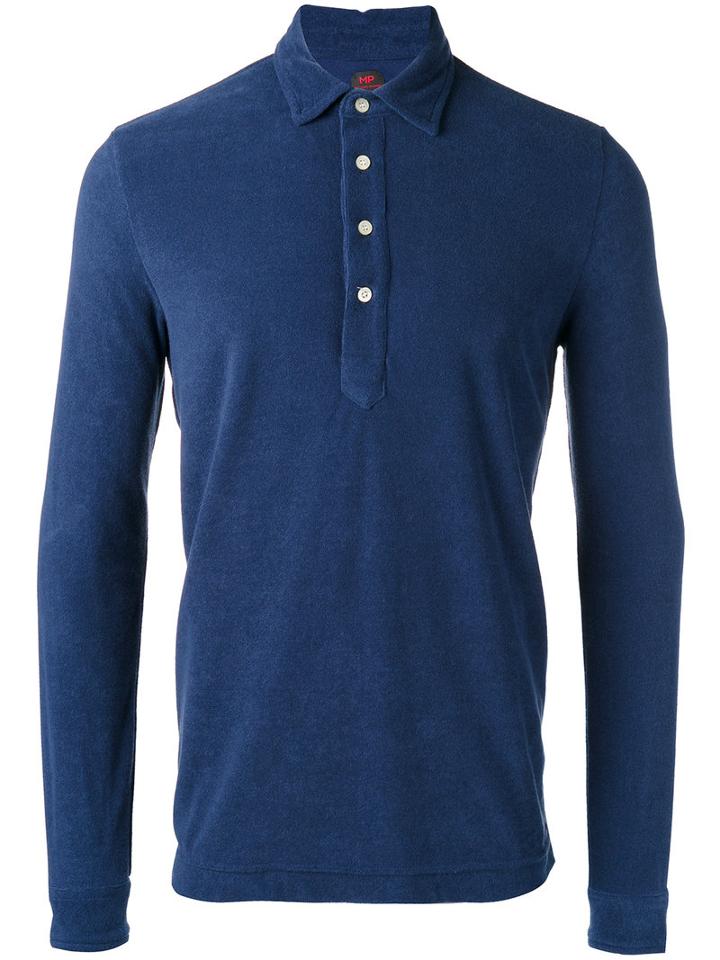 Mp Massimo Piombo - Towell Long Sleeve Polo Shirt - Men - Cotton - S, Blue, Cotton