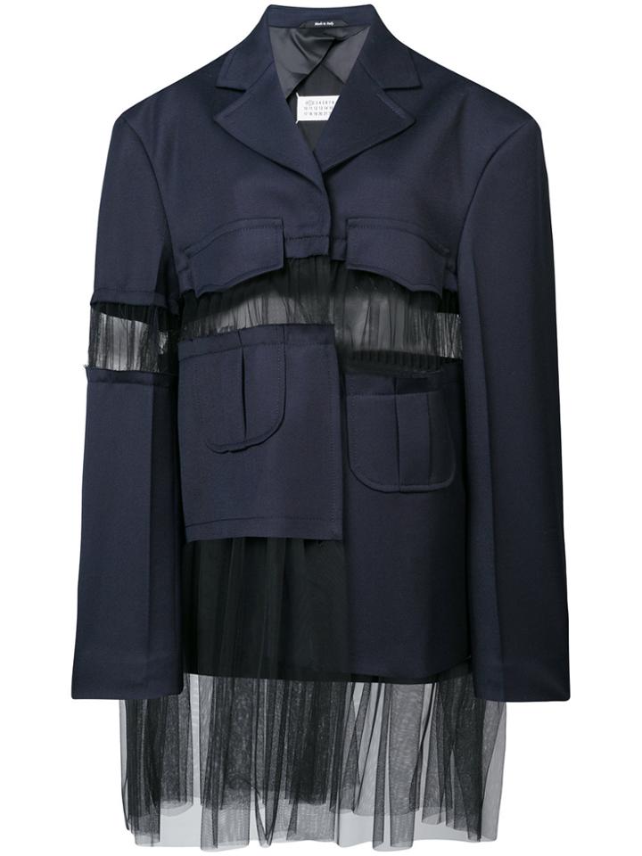 Maison Margiela Sheer-panel Fitted Coat - Blue