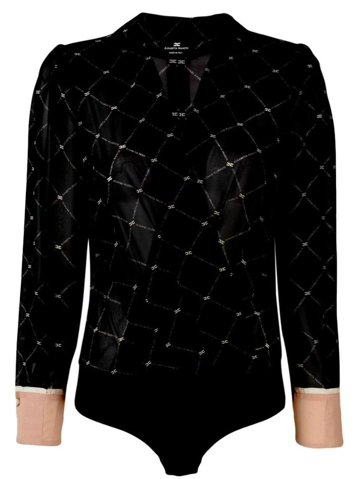 Elisabetta Franchi Monogram Print Sheer Shirt - Black