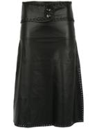 Andrea Bogosian Midi Leather Skirt With Fringes - Black