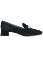 Prada Logo Patch Block Heel Loafers - Black