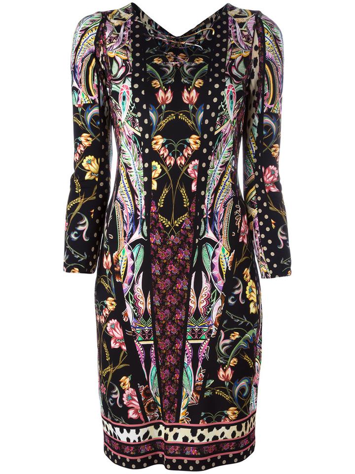 Roberto Cavalli Floral Print V-neck Dress, Women's, Size: 42, Black, Viscose