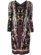 Roberto Cavalli Floral Print V-neck Dress, Women's, Size: 42, Black, Viscose