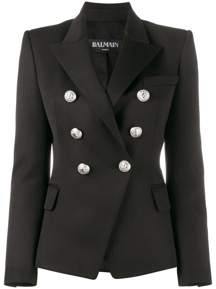 Balmain Embossed Button Blazer, Women's, Size: 36, Black, Wool/viscose/cotton