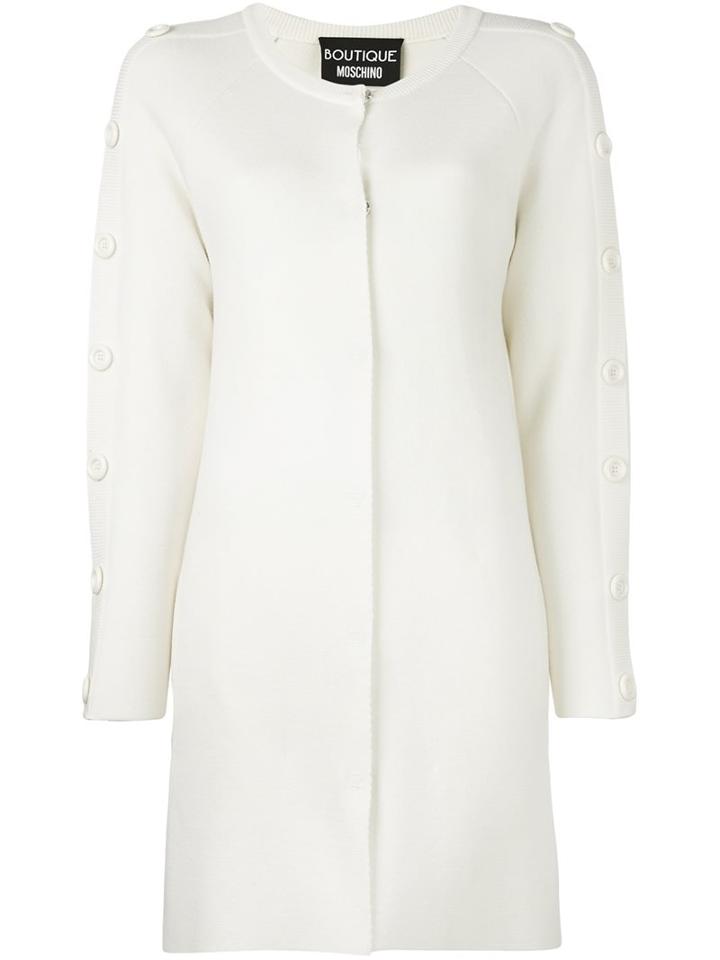 Boutique Moschino Button Detail Cardi-coat, Women's, Size: 42, White, Virgin Wool