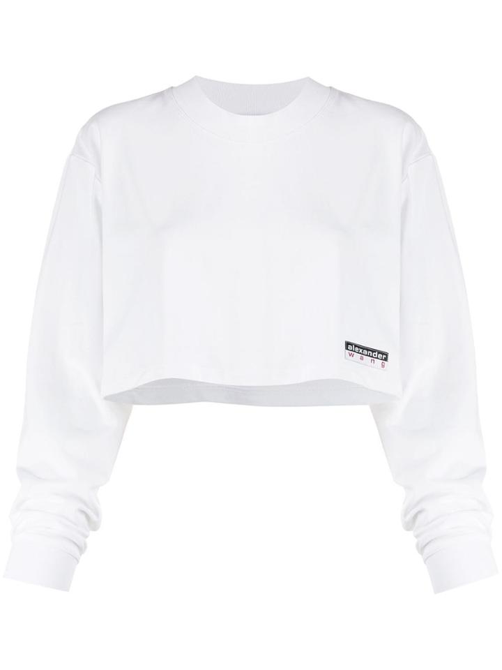 T By Alexander Wang Cropped Long Sleeve Sweatshirt - White