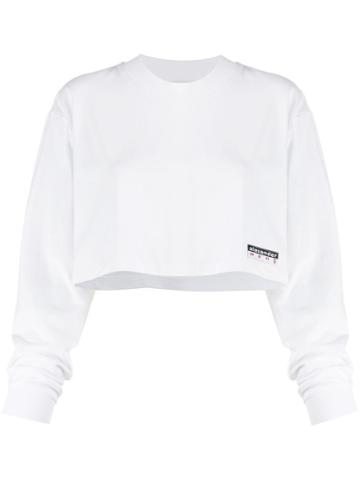 T By Alexander Wang Cropped Long Sleeve Sweatshirt - White