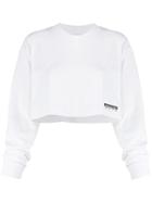 T By Alexander Wang Cropped Long Sleeve Sweatshirt - White