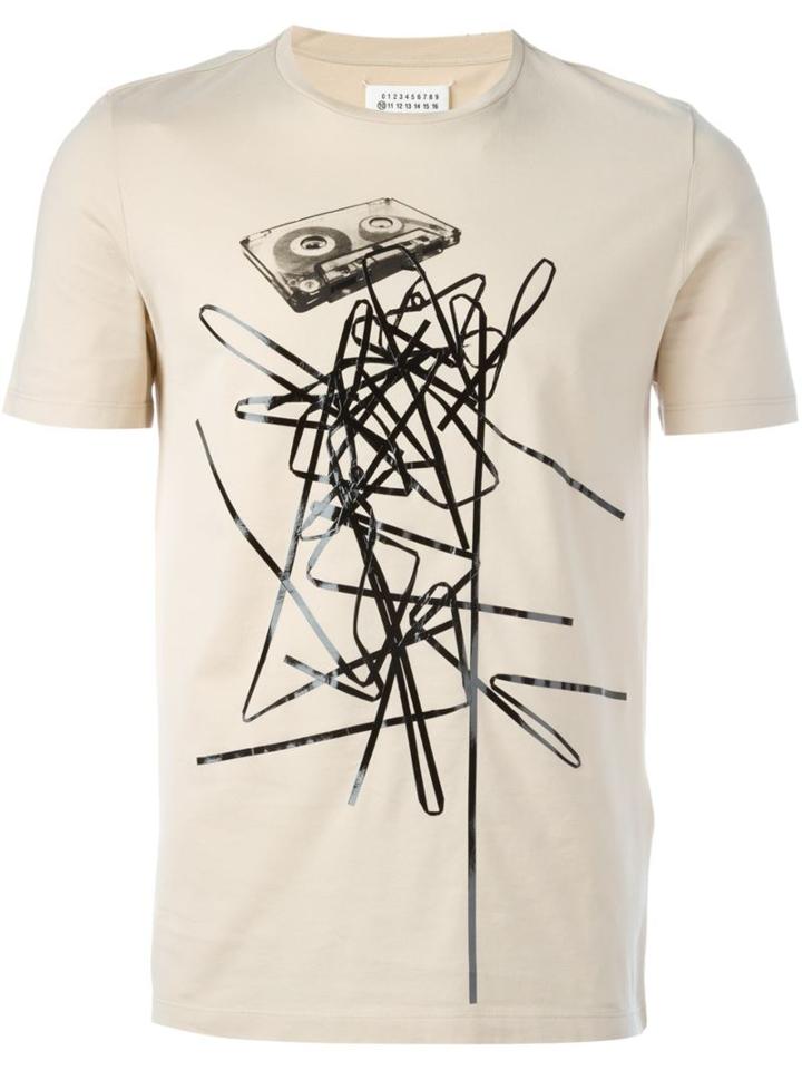 Maison Margiela Tape Print T-shirt, Men's, Size: 46, Nude/neutrals, Cotton