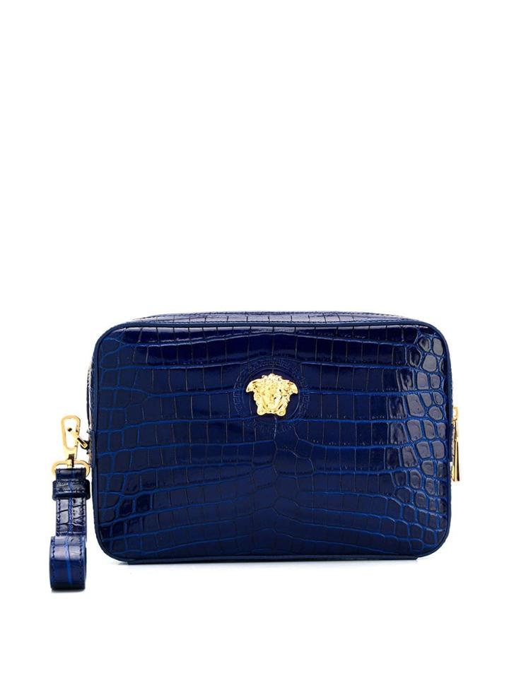 Versace Embossed Crocodile Effect Clutch - Blue