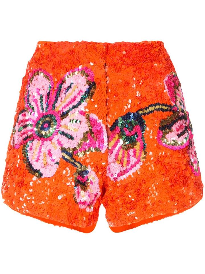 Manish Arora Floral Pattern Sequin Shorts - Orange