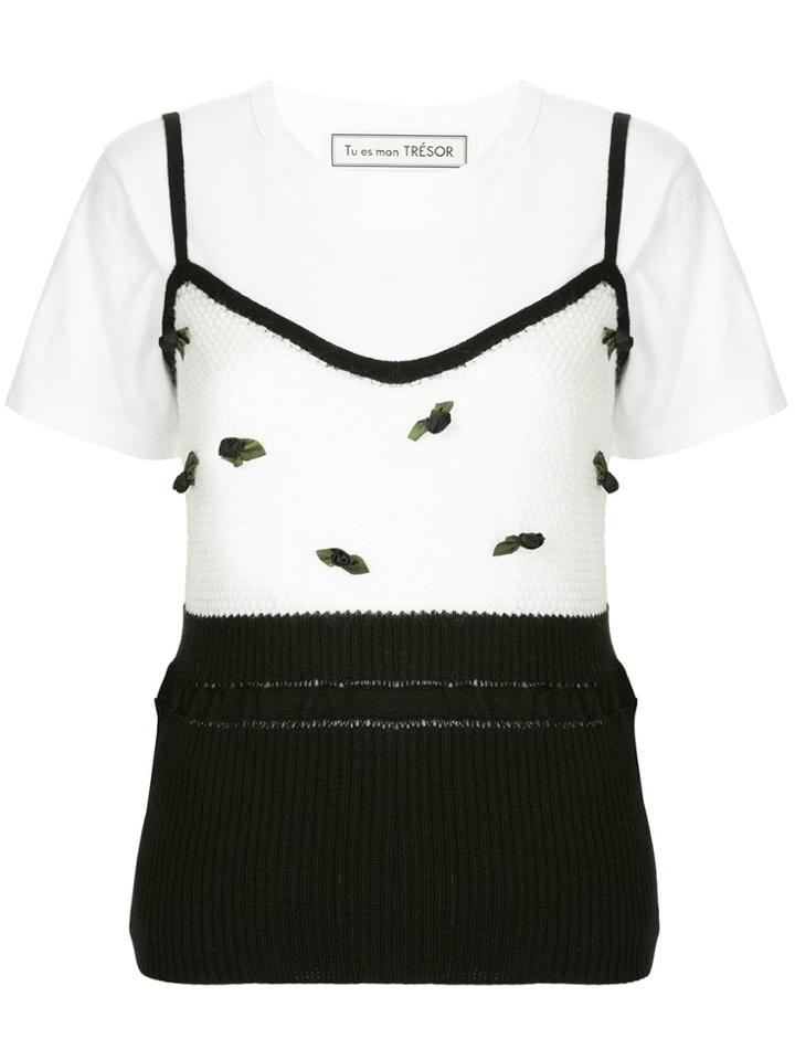 Tu Es Mon Trésor Rose Knit Camisole - White