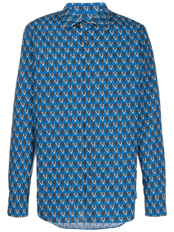Prada Geometric Print Long-sleeve Shirt - Blue