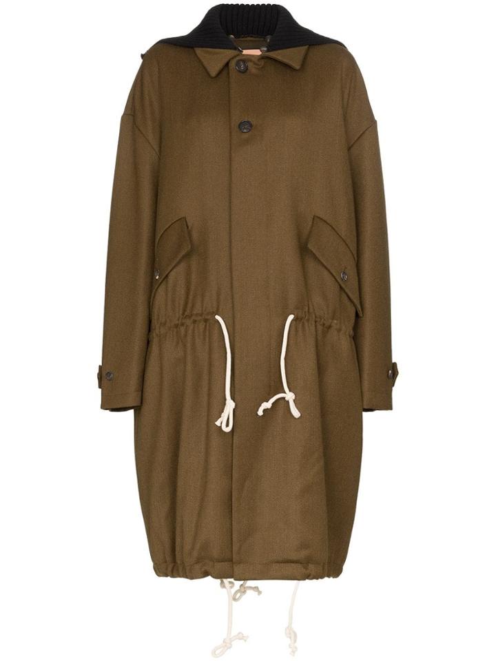 Plan C Drawstring Waist Parka Coat - Green