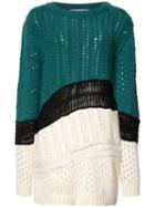 Prabal Gurung Chunky Knit Colour Block Jumper, Women's, Size: Xl, Green, Cashmere