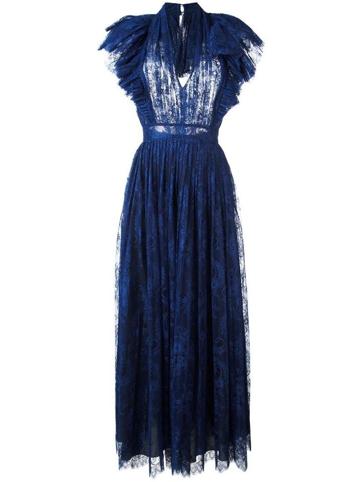 Philosophy Di Lorenzo Serafini Tied-up Waist V-neck Dress, Women's, Size: 42, Blue, Polyamide/polyethylene