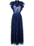 Philosophy Di Lorenzo Serafini Tied-up Waist V-neck Dress, Women's, Size: 42, Blue, Polyamide/polyethylene