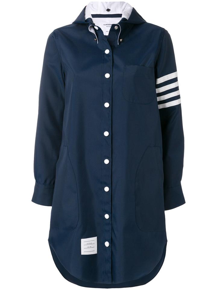 Thom Browne Thigh Length Shirtdress With Button-out Hood & 4-bar