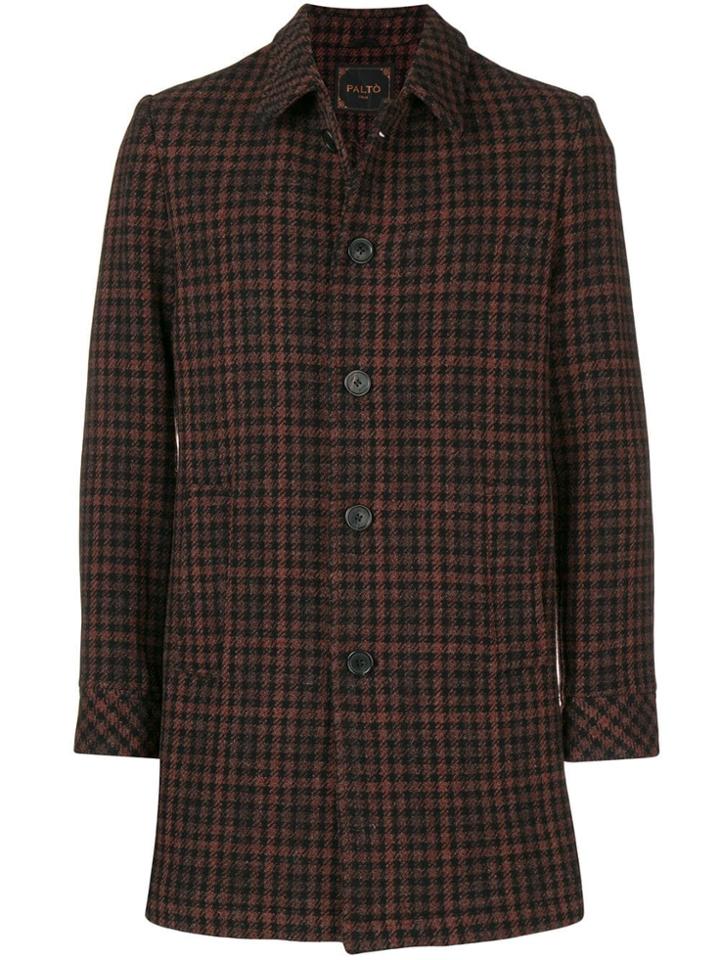 Paltò Houndstooth Single Breasted Coat - Brown