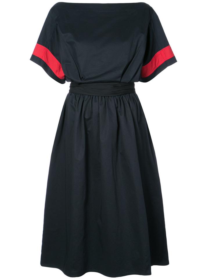 Tome Contrast-sleeve Flared Midi Dress - Black