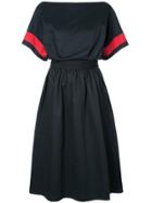 Tome Contrast-sleeve Flared Midi Dress - Black