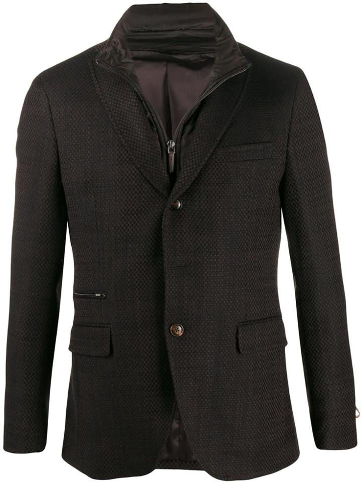 Paoloni Single Breasted Patterned Blazer - Brown