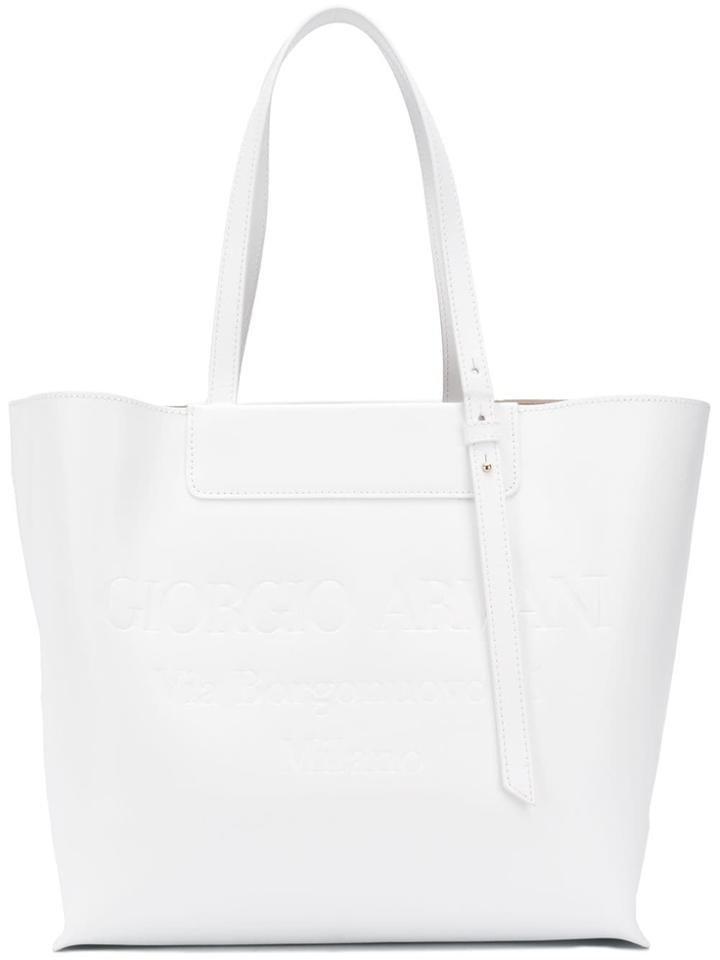 Giorgio Armani Embossed Logo Tote - White
