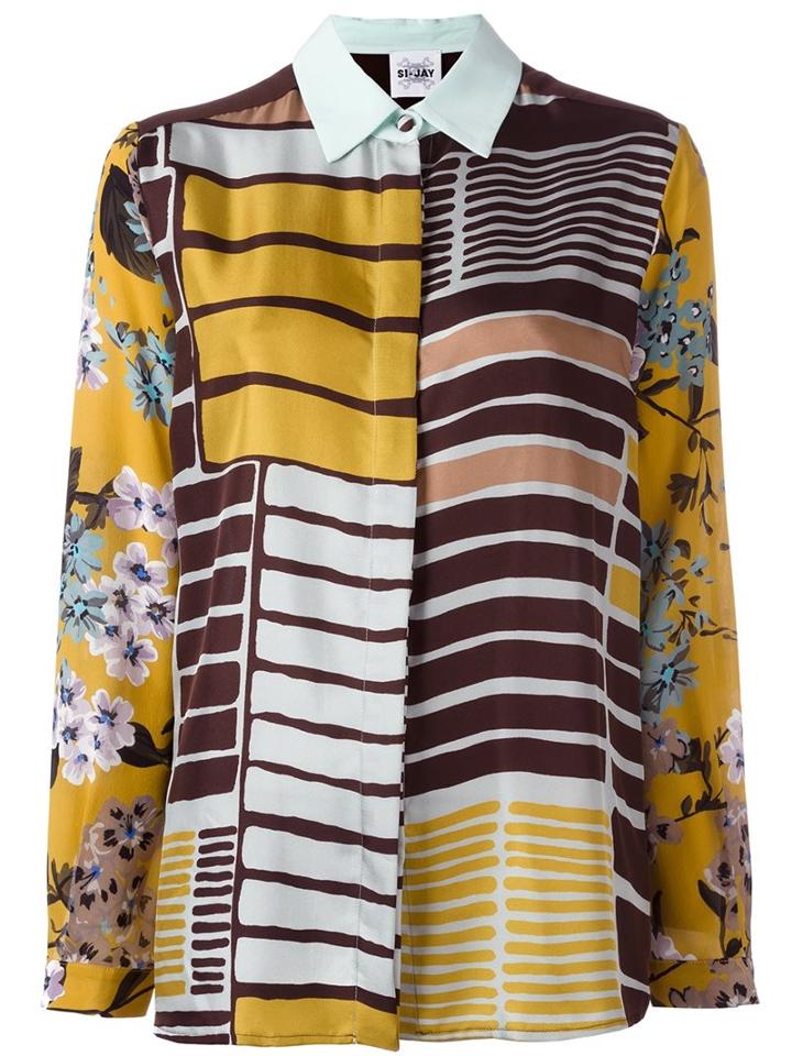Si-jay Patchwork Blouse, Women's, Size: 44, Brown, Silk