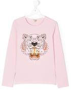 Kenzo Kids Tiger Printed Longsleeved T-shirt - Pink & Purple