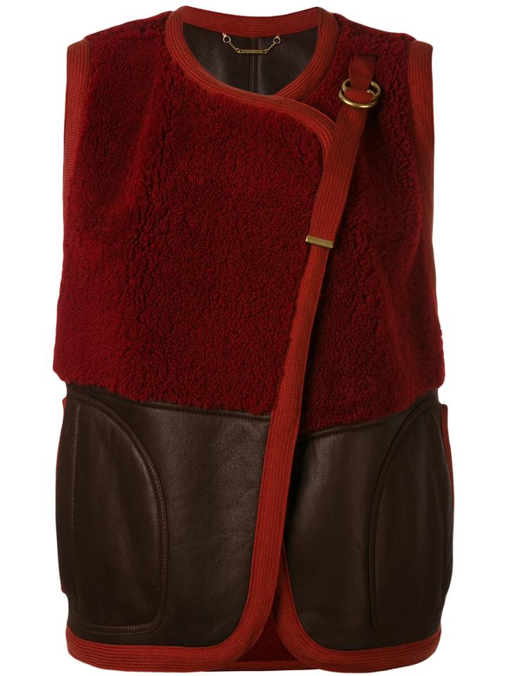 Chloé - Shearling Panel Gilet - Women - Cotton/lamb Skin - 36, Red, Cotton/lamb Skin
